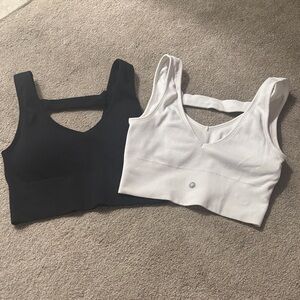 Black and White Ribbed Crop Tops with cross detail in back